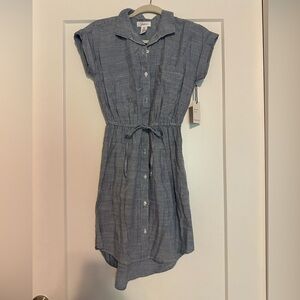 Blue and white pin striped dress with POCKETS!
